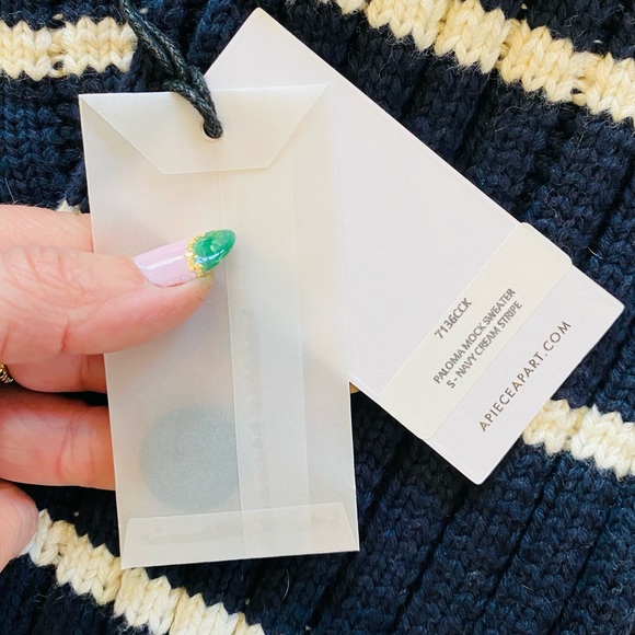 Apiece Apart Paloma Mock Striped Cotton & Cashmere Cozy Sweater - Navy & Cream - Picture 7 of 7